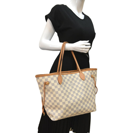 LV Neverfull MM Damier Azur - White Leather Women's Handbag - GOTA Store