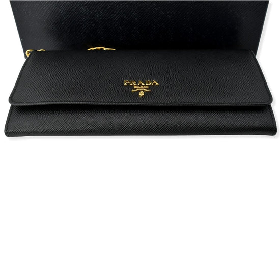 Prada Envelope Leather Chain Clutch Blue - Dallas Designer