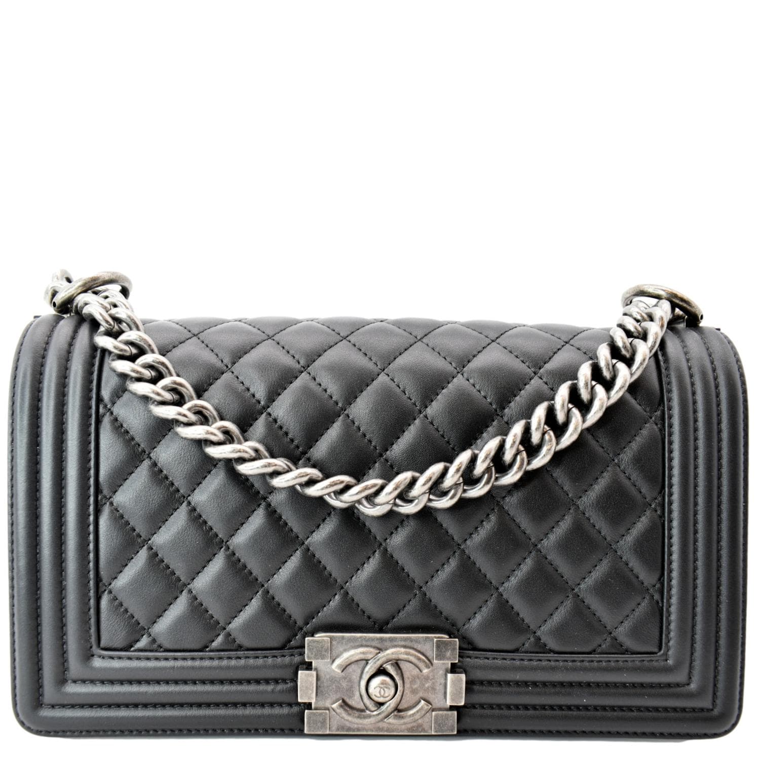 Chanel SO Black Quilted Grained Lambskin Medium Boy Bag