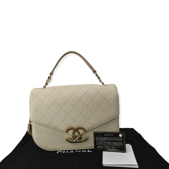 CHANEL Grained Calfskin Quilted Small Cuba Top Handle Flap White 1179912