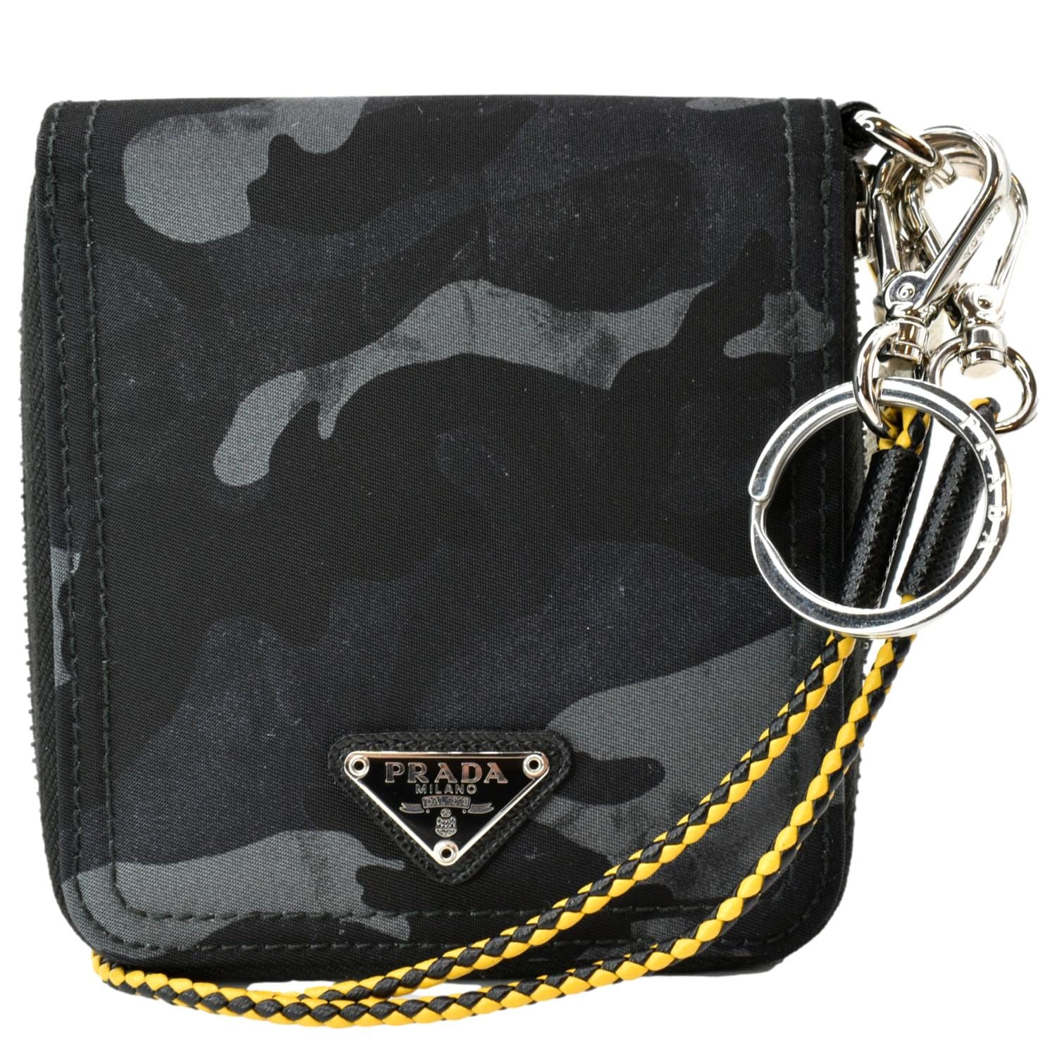 Prada Tessuto Leather Flap Wallet on Chain Black