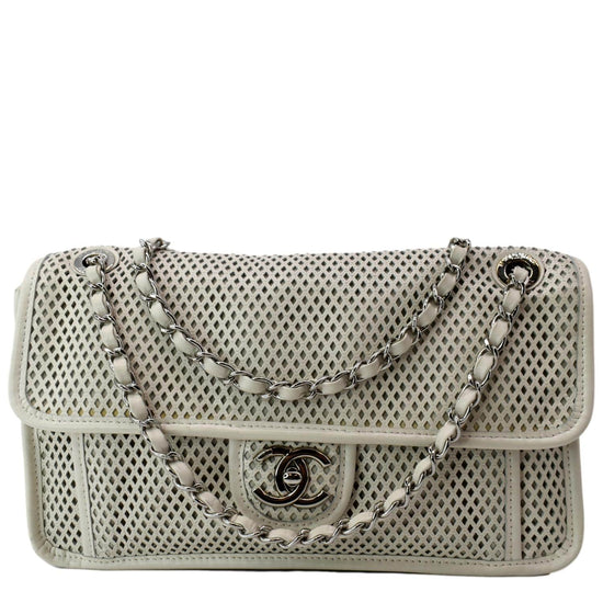 Chanel Off White Perforated Leather Up in the Air Flap Bag