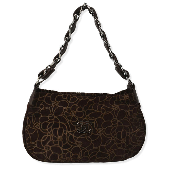 CHANEL, Bags, Chanel Camellia Embossed Suede Leather Hobo Bag