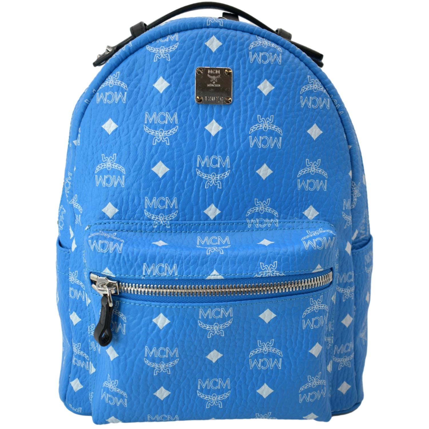 Mcm Stark Small Blue Vintage Jacquard Monogram Logo Fabric Backpack