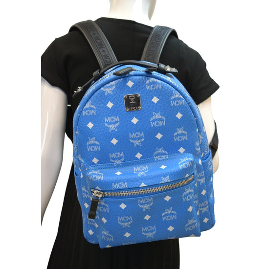 MCM Blue Visetos Coated Canvas Studded Stark Backpack MCM