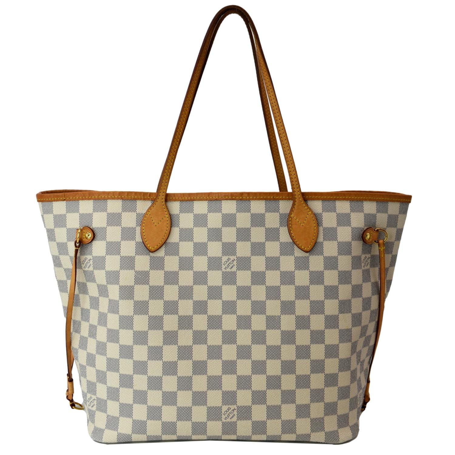 White and Beige Damier Azur Coated Canvas Neverfull MM Gold Hardware