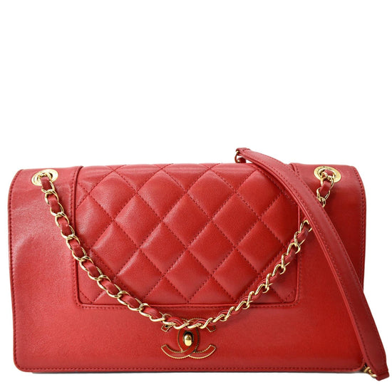 CHANEL Mademoiselle Vintage Flap Sheepskin Leather Shoulder Bag Red