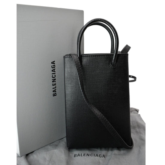 Balenciaga Leather Phone Holder Shopping Crossbody Bag Black