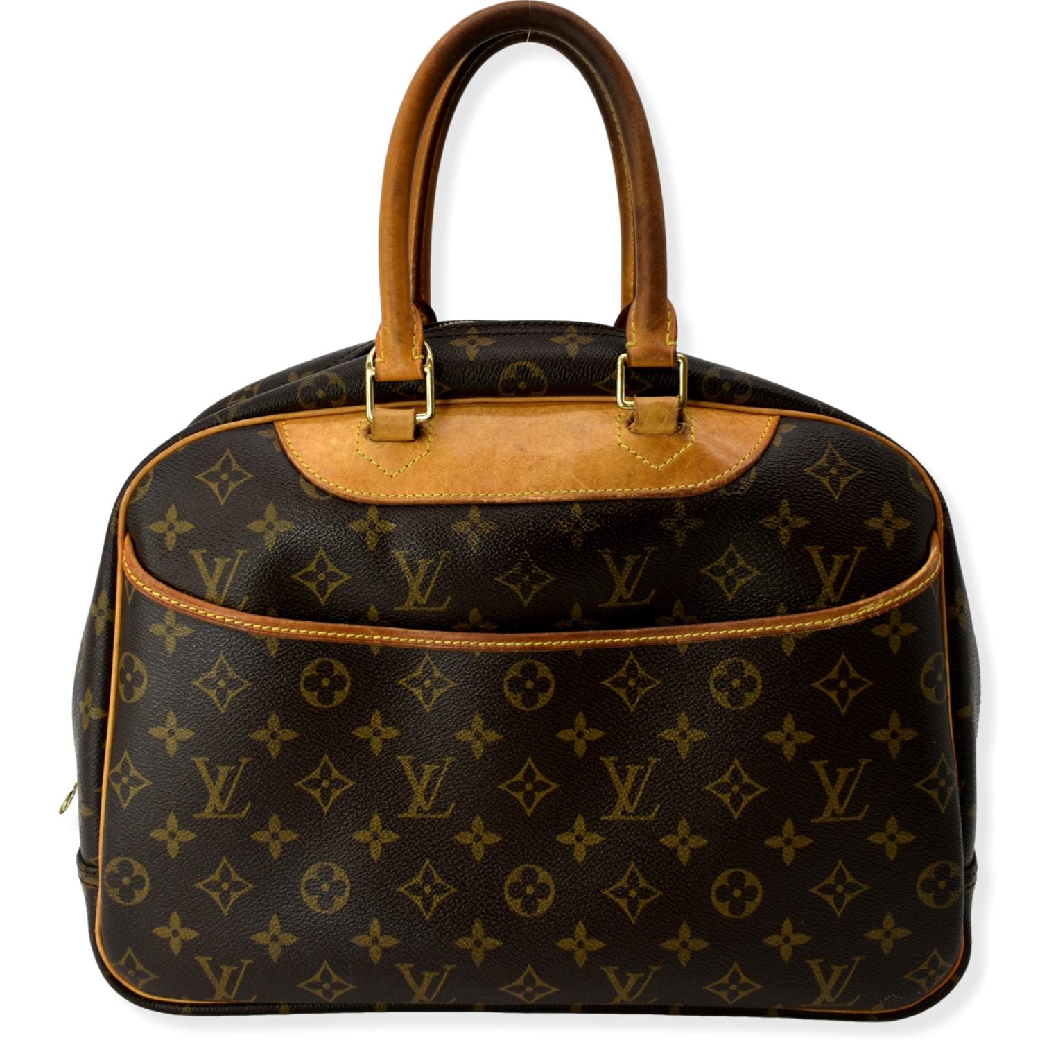 LOUIS VUITTON Deauville Boston Monogram Canvas Satchel Bag Brown