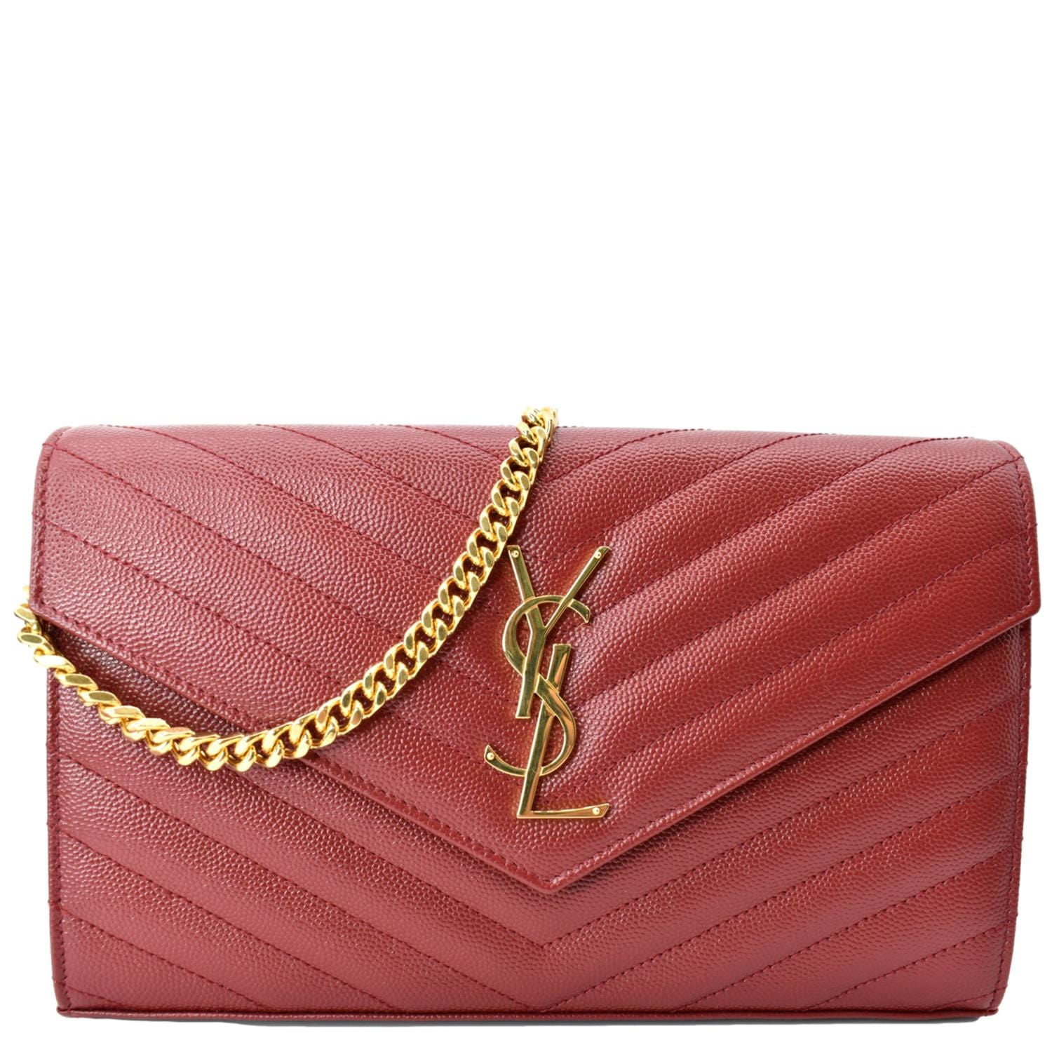 YSL Red Grained Calfskin Envelope Wallet-On-Chain (WOC