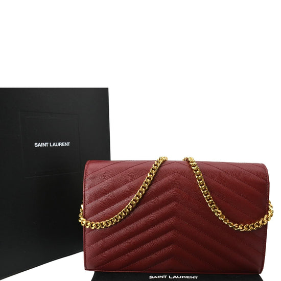 YSL Red Grainy Leather Wallet On Chain (WOC) QTBJDP18RB025