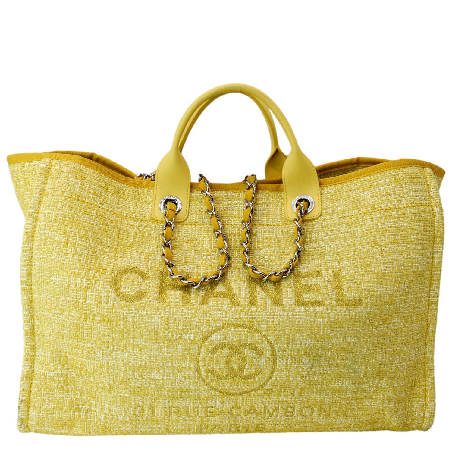 CHANEL, Bags, Chanel Chain Logo Raffia Deauville Tote Small