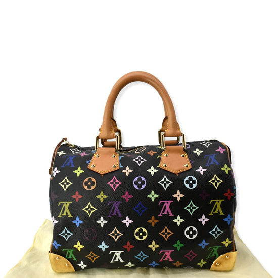 Louis Vuitton Speedy 30 Women's Authentic Pre Owned Custom Painted Handbag Dual Top Handles Brown, Red Luxury Monogram Canvas