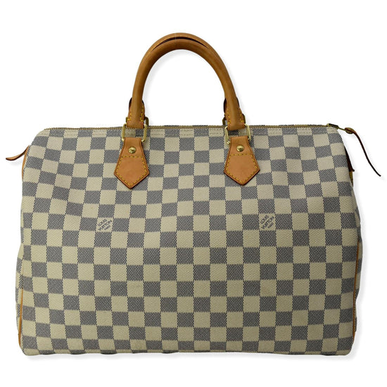 Authentic Louis Vuitton Speedy 35 Damier Azur White Handbag SD5220