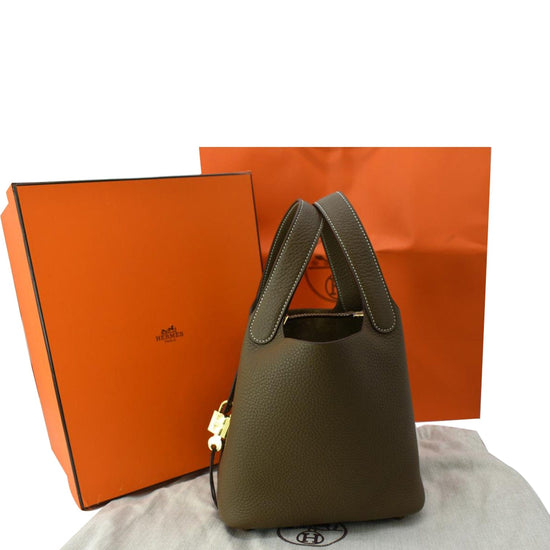 Hermes Picotin Lock PM Etoupe/CK18 Taurillon Clemence 18 Tote  Bag-Excellent&Auth