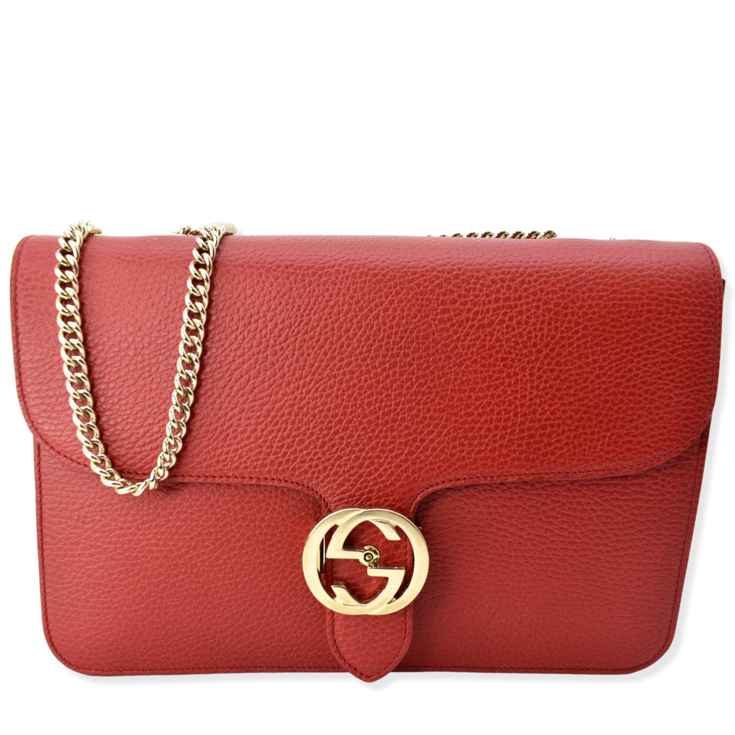 Gucci Interlocking Shoulder Bag GG Red Leather
