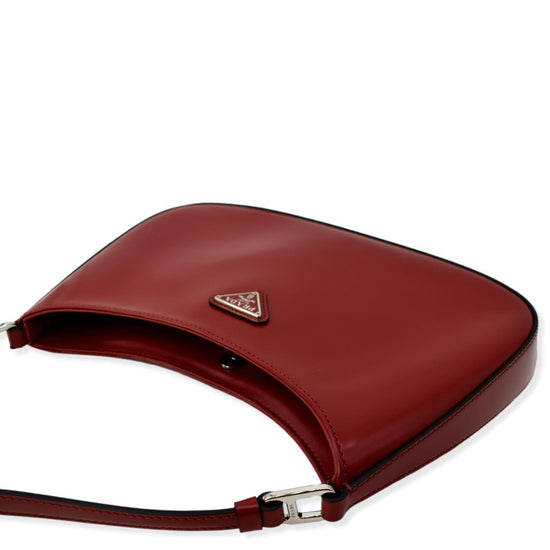 Prada Cleo Brushed Leather Mini Bag, Women, Scarlet