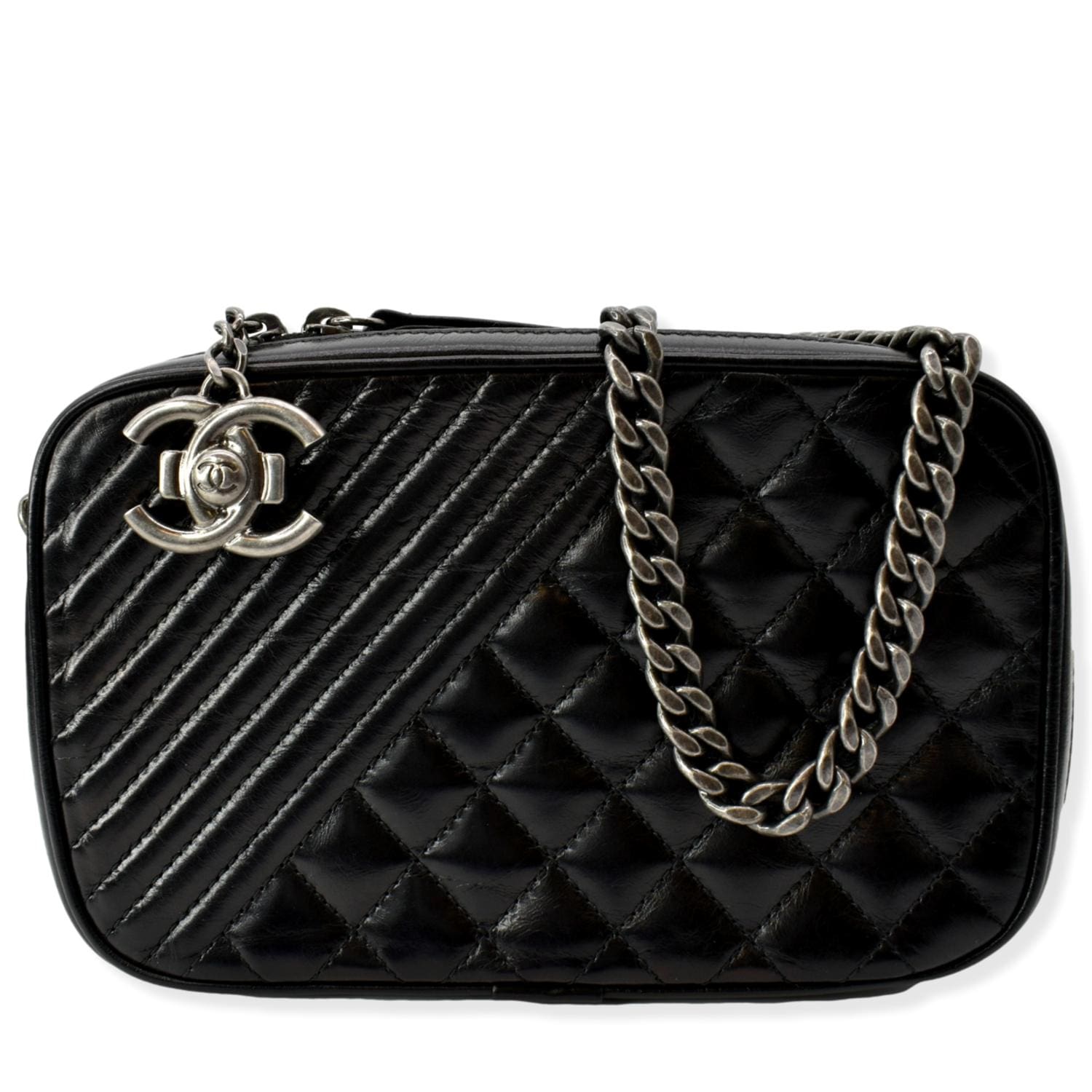 CHANEL Coco Boy Small Quilted Lambskin Camera Case Shoulder Bag Black