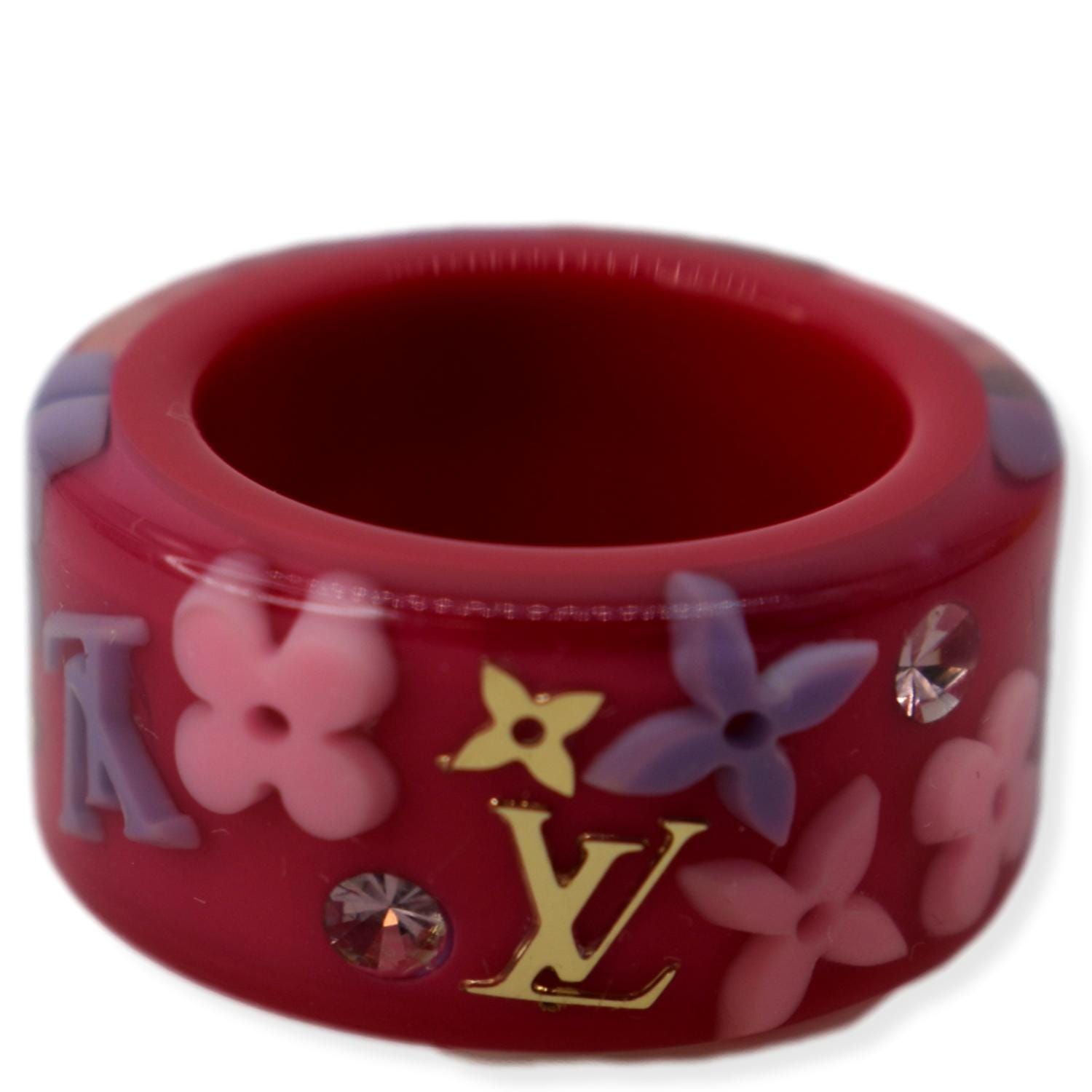 LOUIS VUITTON Floral Inclusion Lv Logo Resin Ring Pink