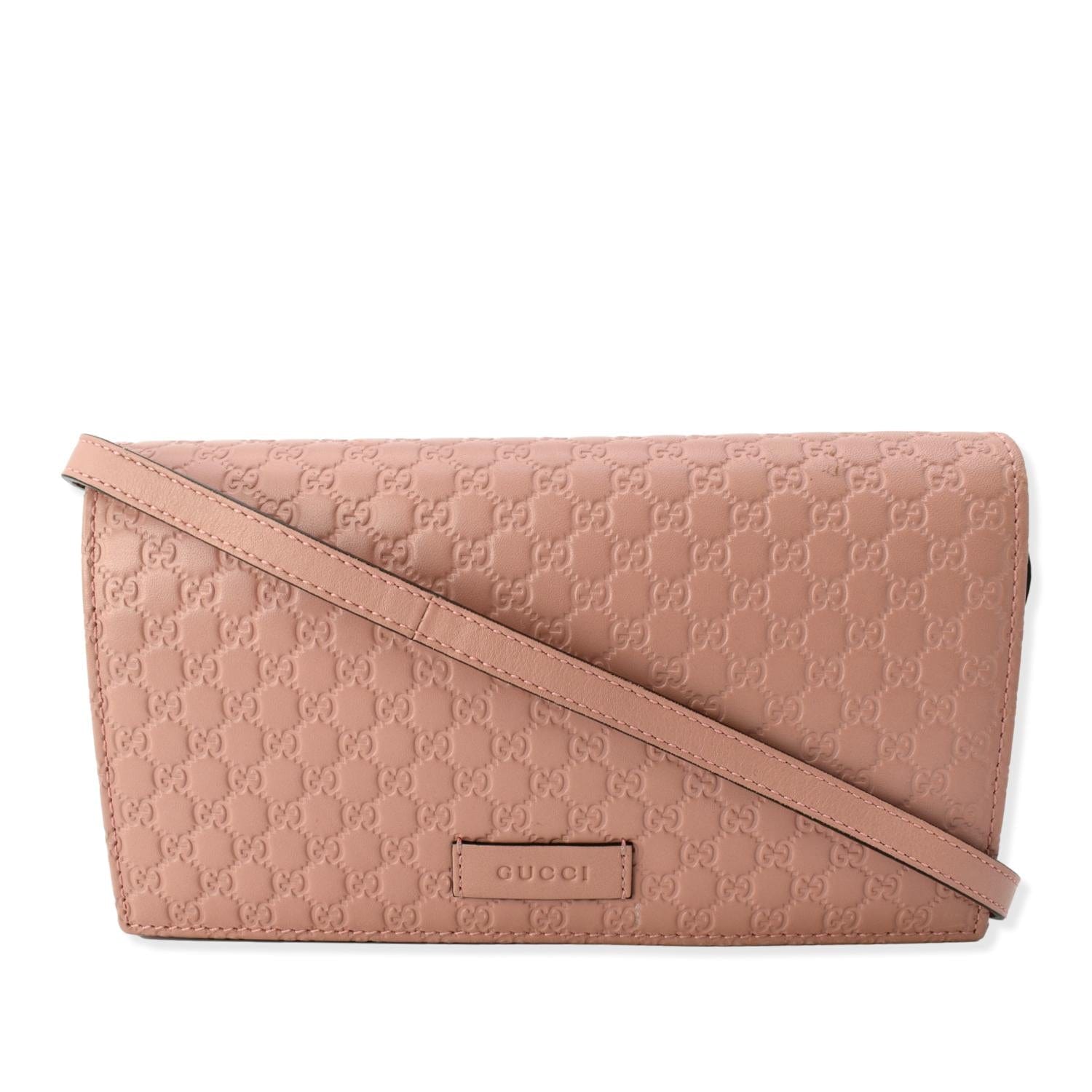 Gucci Micro GG Guccissima Leather Crossbody Wallet Pink