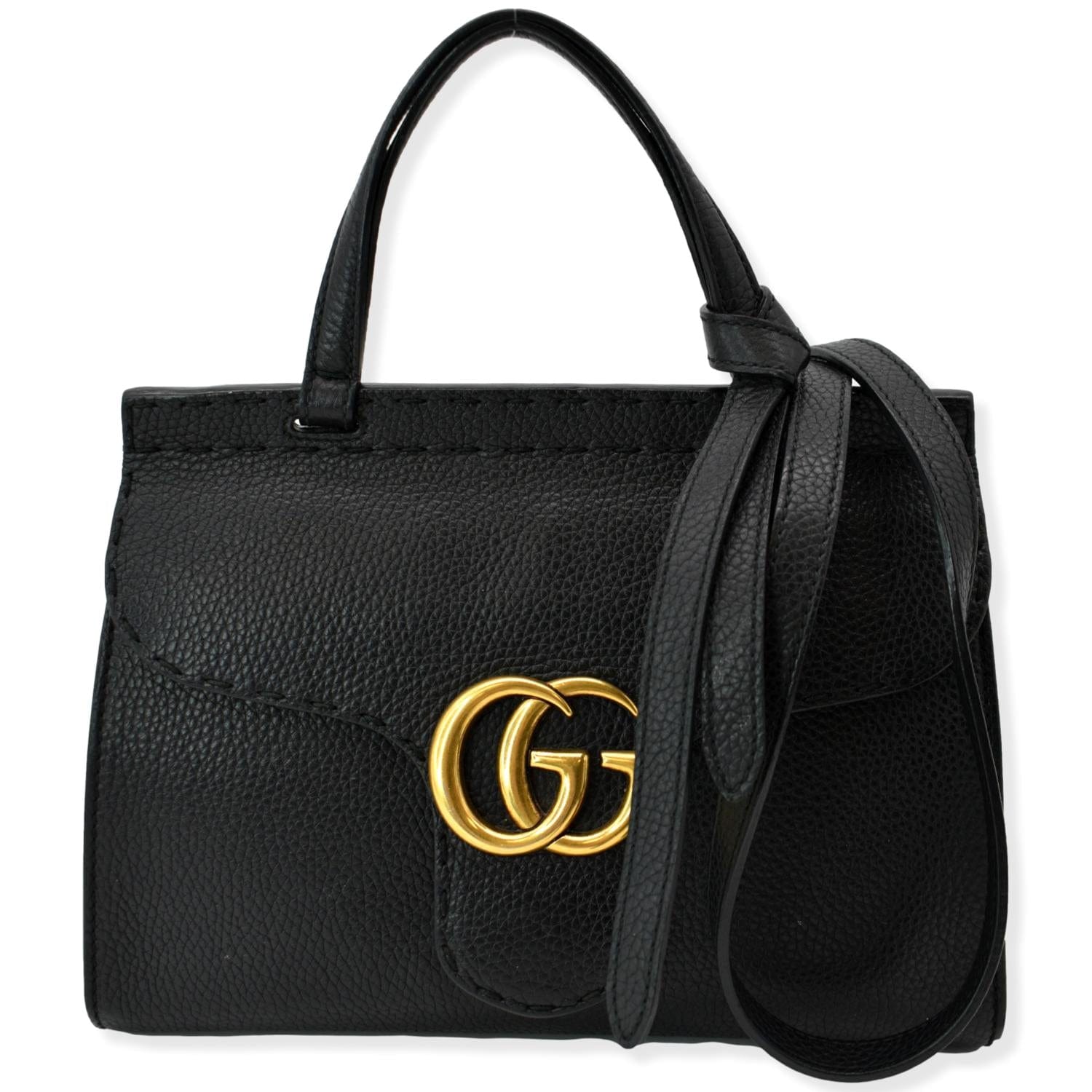 GUCCI GG Marmont Leather Top Handle Shoulder Bag Black 442622