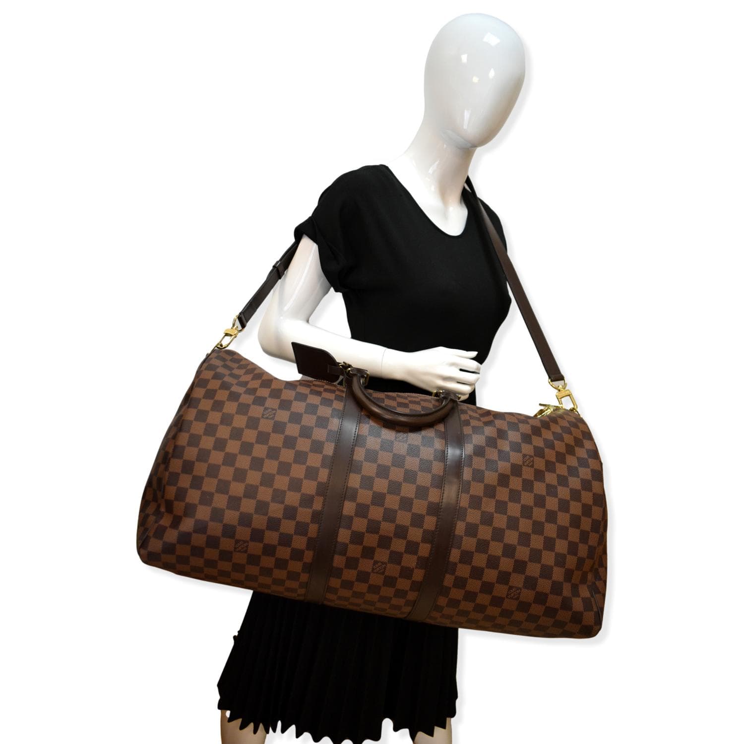 periskop Kilde filosof LOUIS VUITTON Keepall Bandouliere 55 Damier Ebene Travel Bag Brown