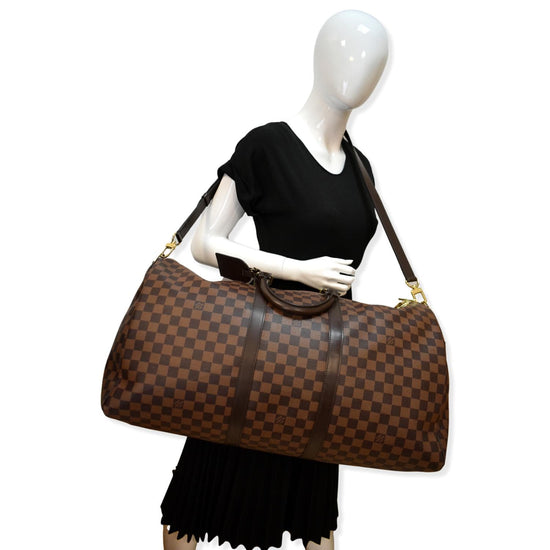 LOUIS VUITTON Keepall Bandouliere 55 Damier Ebene Travel Bag Brown