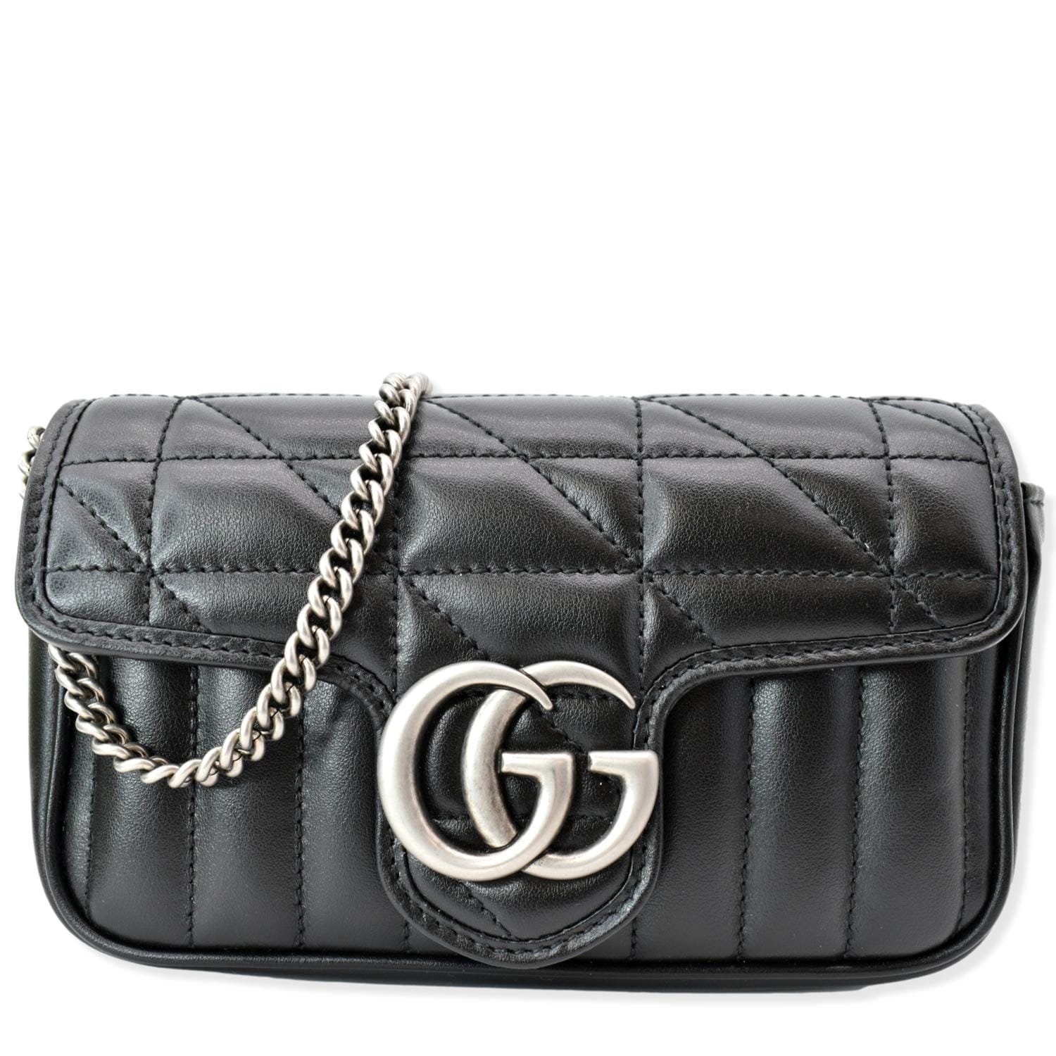 GUCCI GG Marmont Matelasse Leather Super Mini Crossbody Bag Black