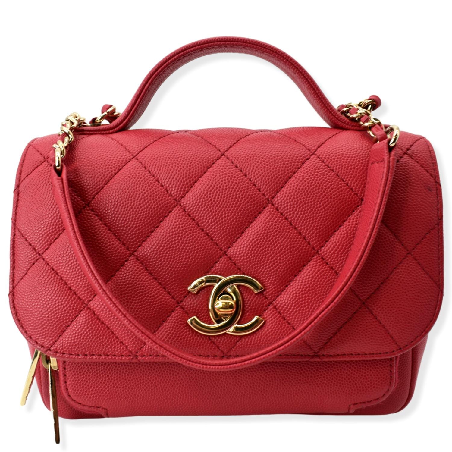 CHANEL Business Affinity Small Caviar Quilted Shoulder Bag Red - Hot D