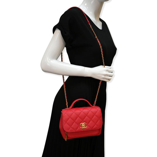 CHANEL Business Affinity Small Caviar Quilted Shoulder Bag Red - Hot D