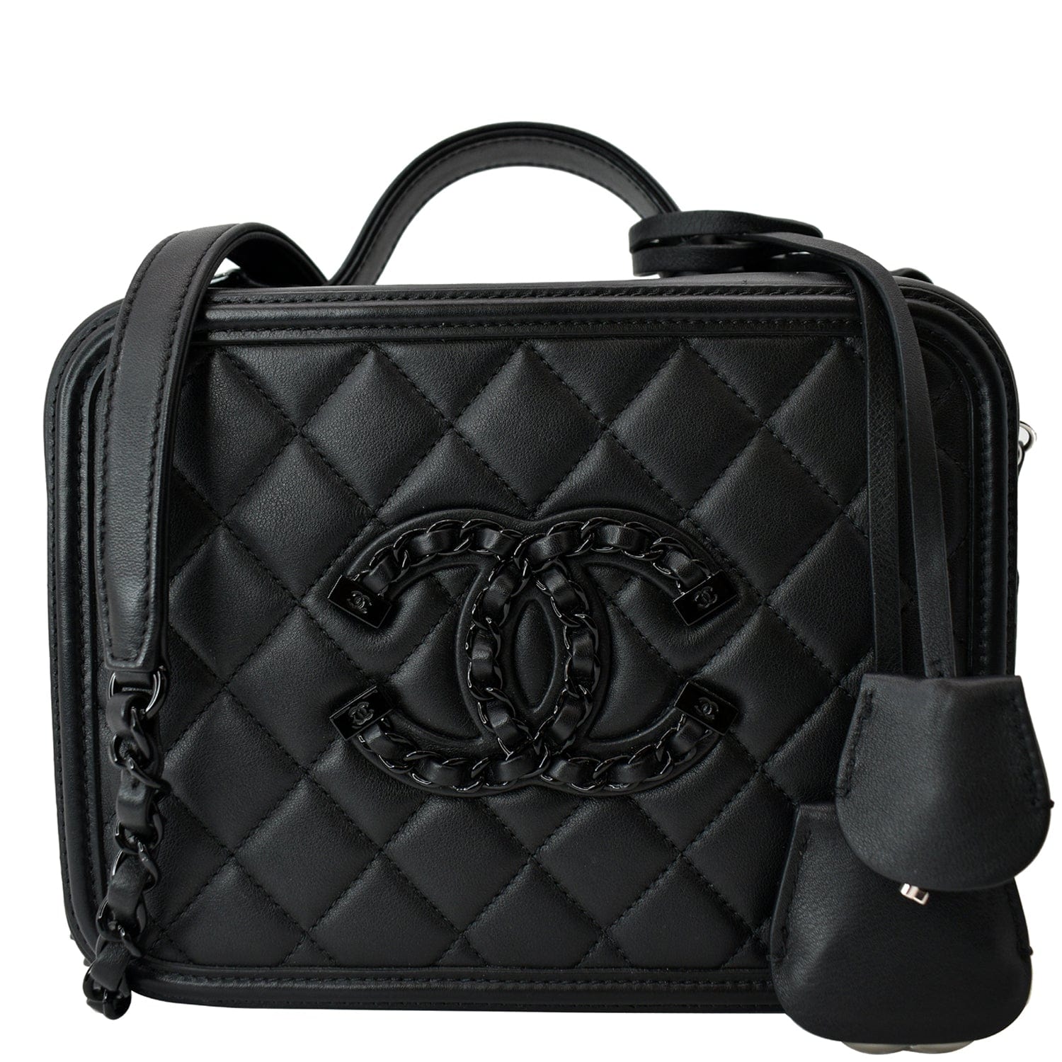 Chanel Black CC Filigree Vanity Case Medium Bag – The Closet