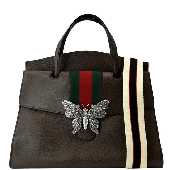 Gucci Linea Totem Butterfly Clasp Satchel Brown Calfskin Shoulder Bag