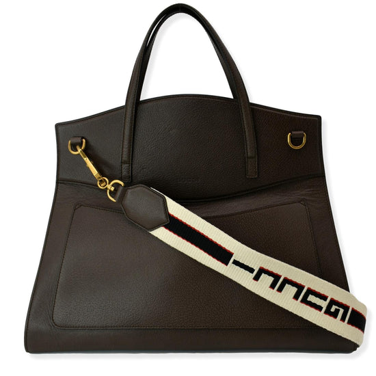 Gucci Linea Medium Striped Leather w/ Bee Shoulder Bag, Black
