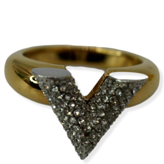 LOUIS VUITTON Essential V Ring gold & silver tones LV RING Sz M AUTHENTIC
