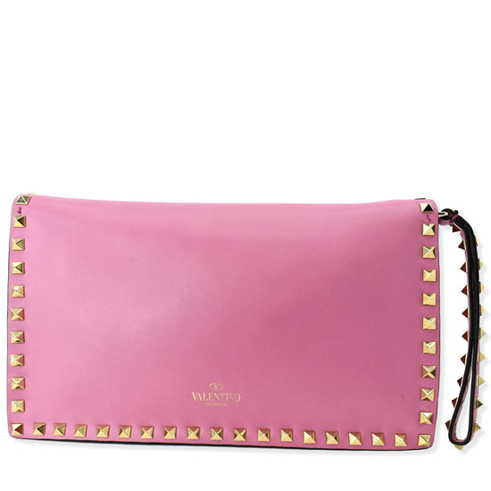 Valentino Clutch Nappa Rockstud Light Pink Leather Wristlet - MyDesignerly