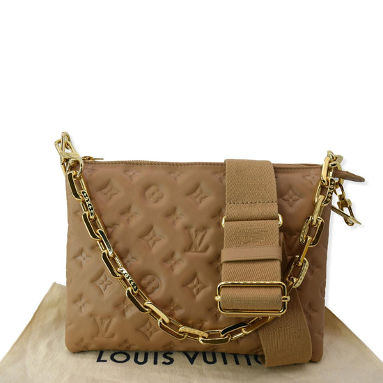 LOUIS VUITTON Lambskin Embossed Monogram Coussin PM Camel 1304222