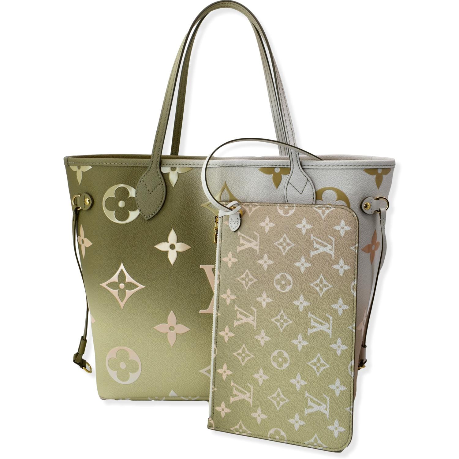 Cream Brown Leather Louis Vuitton Neverfull Mm Monogram Canvas