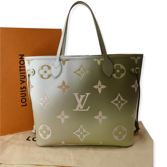 Louis Vuitton Monogram Sunset Kaki Neverfull mm Tote Bag with Pouch 89lk412s