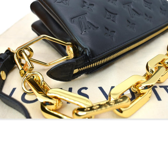 LOUIS VUITTON Coussin BB Monogram Embossed Leather Shoulder Bag Black