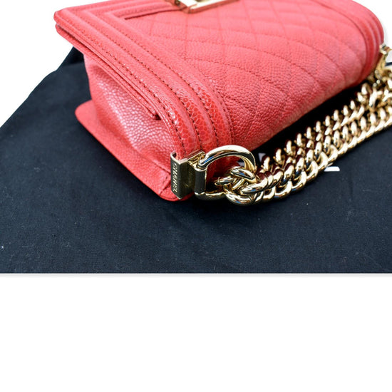 Chanel Boy Chanel ChainShoulder Bag Size 20 Red A67085 Caviar Leather