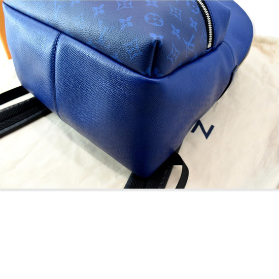 LOUIS VUITTON Discovery Taiga Monogram Leather Backpack Blue