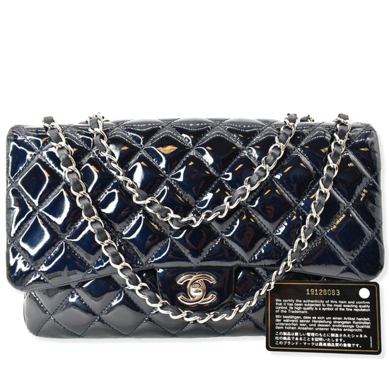 Chanel Accordion Pushlock Top Handle Flap Bag Black Patent Leather Age –  Madison Avenue Couture