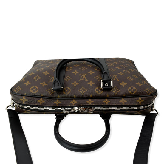 Louis Vuitton Monogram Macassar Briefcase Bag Brown Black