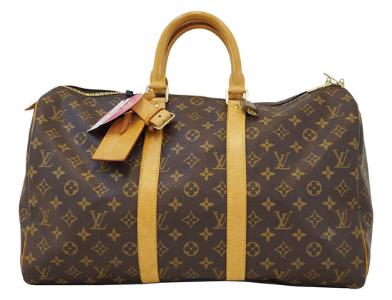 Louis Vuitton Monogram Keepall 45 Leather Fabric Brown Boston Bag Authentic