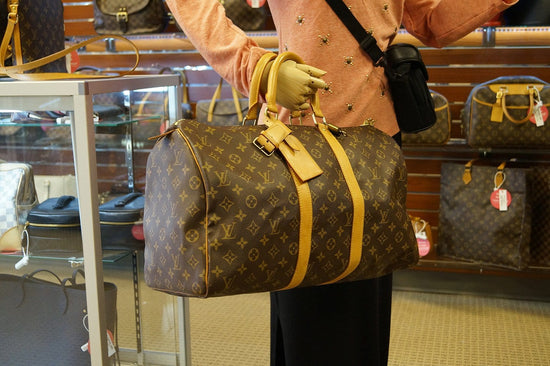 Shop Louis Vuitton Keepall Monogram A4 Leather Logo Boston Bags by