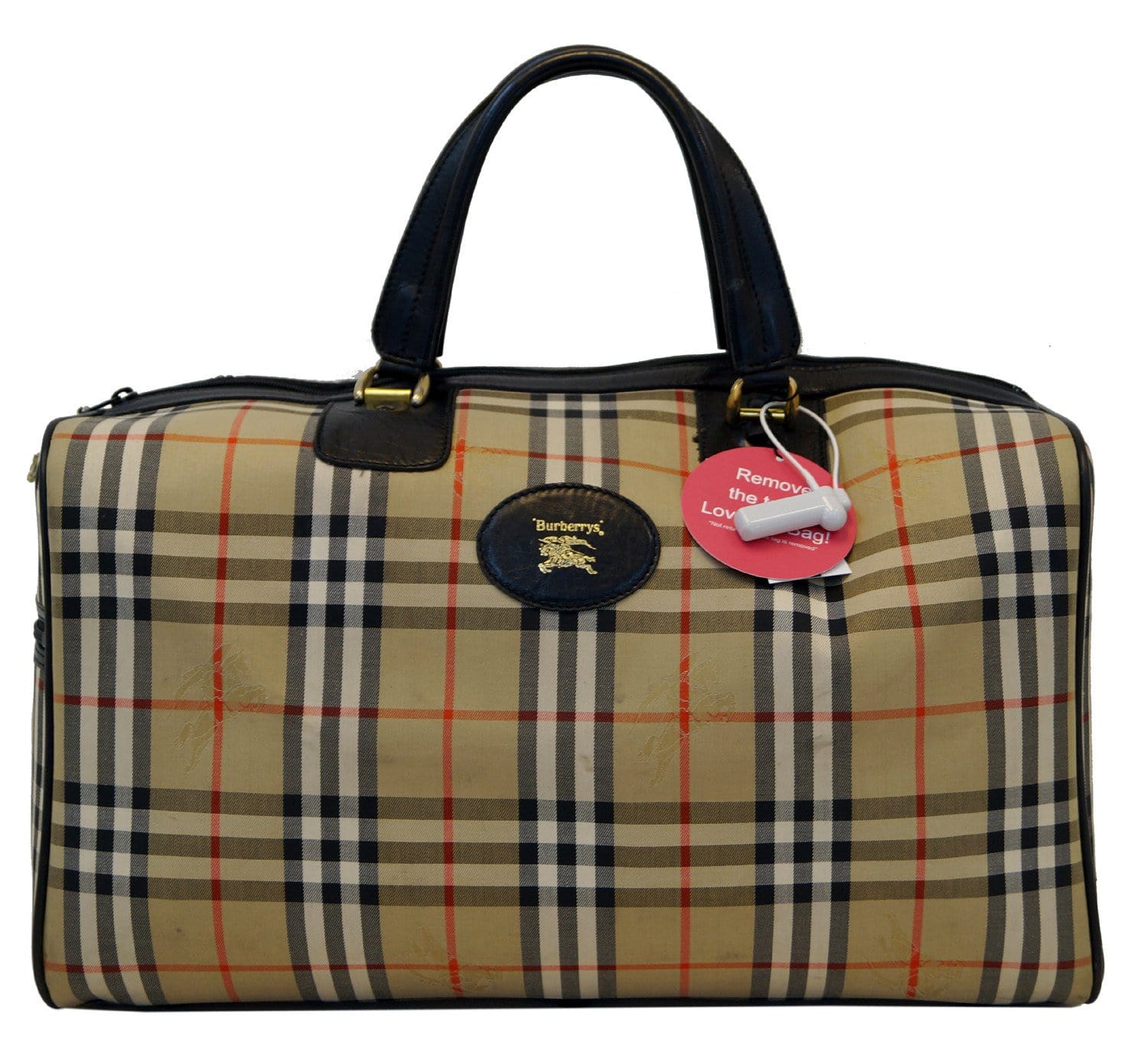 Vintage Burberry classic beige nova check fabric handbag with black leather  trimmings. Classic Burberry bag. Large bag. Unisex. 0409051