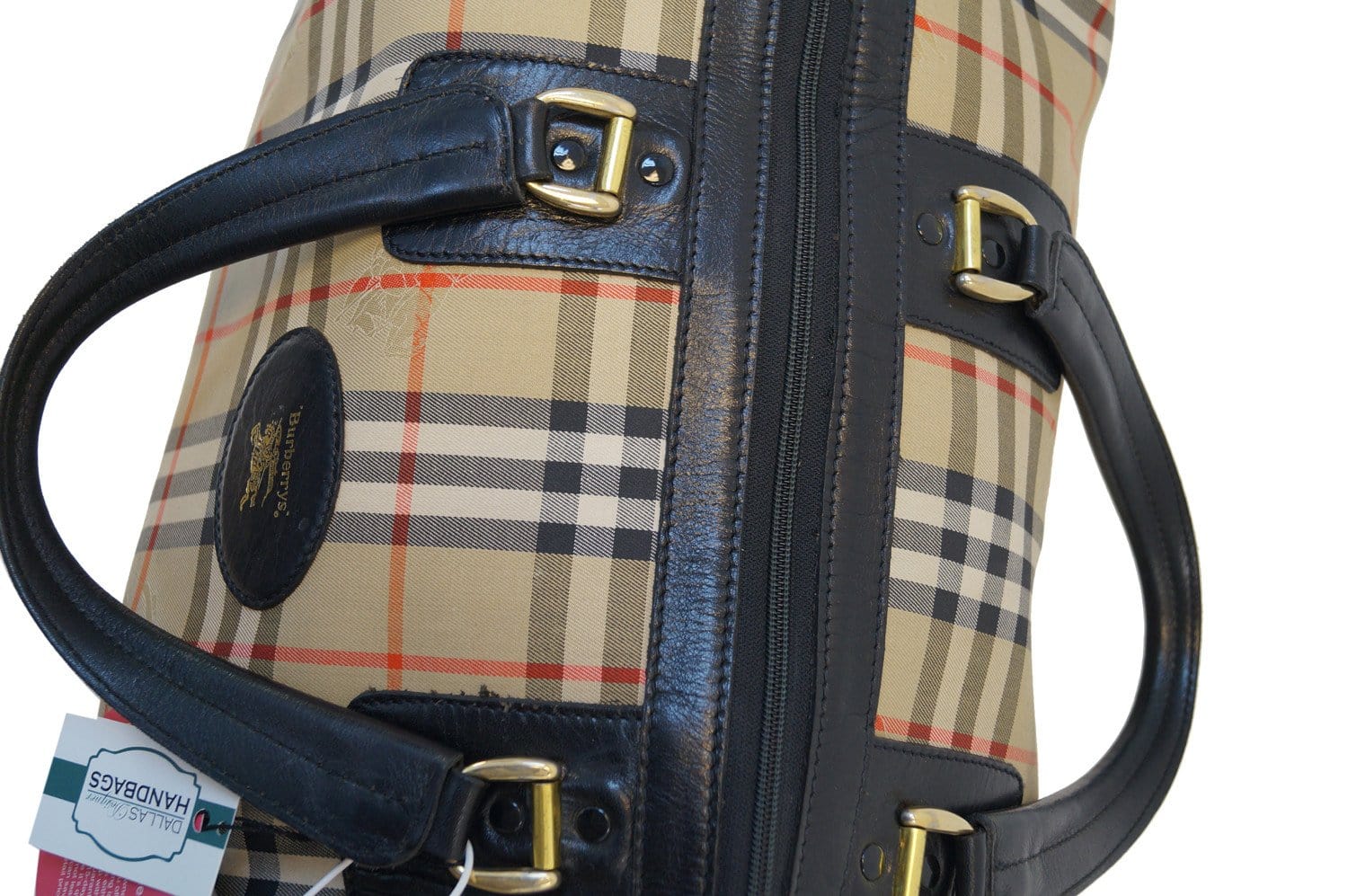 Burberry Nova Check Canvas Leather Black Beige Travel Bag