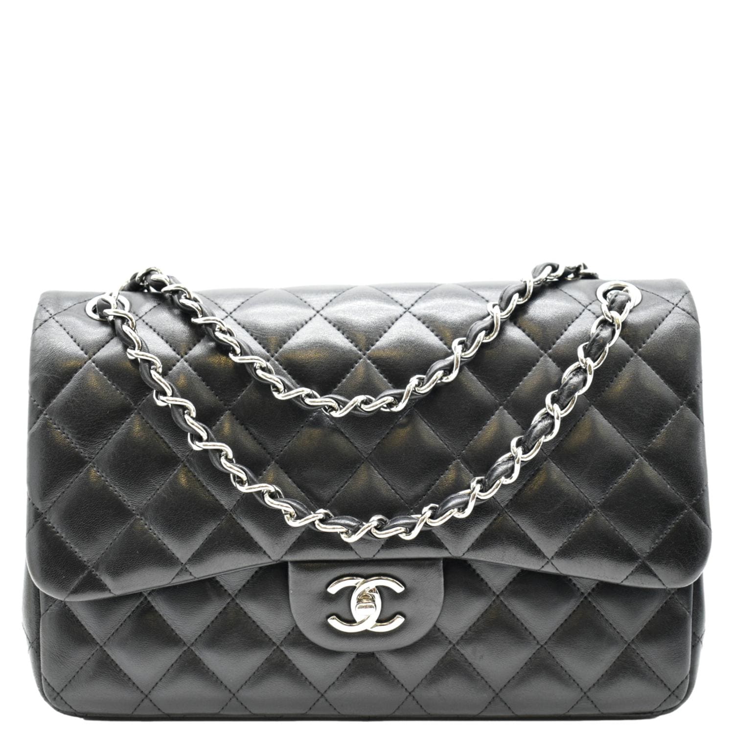 Chanel Jumbo classic flap bag black caviar silver hardware, black