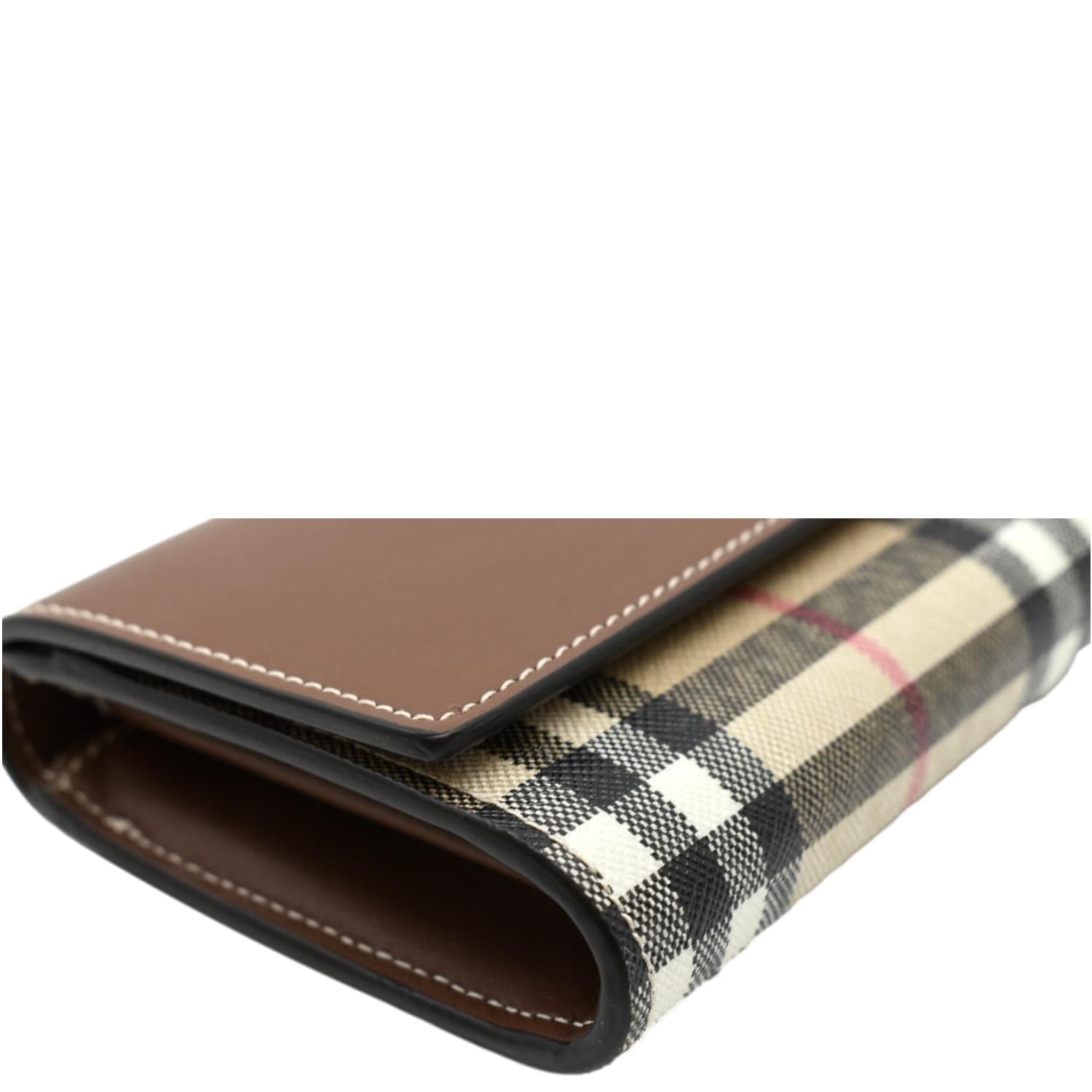 BURBERRY Continental Vintage Leather Check Wallet Brown