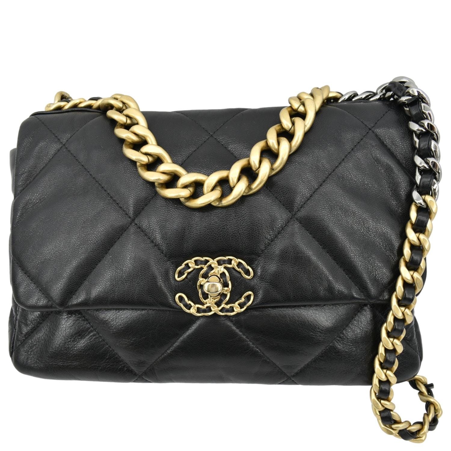 Chanel Small 19bag white lambskin black hardware